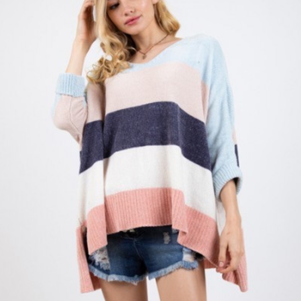 Chenille Color Block v neck sweater - Picture 4 of 8